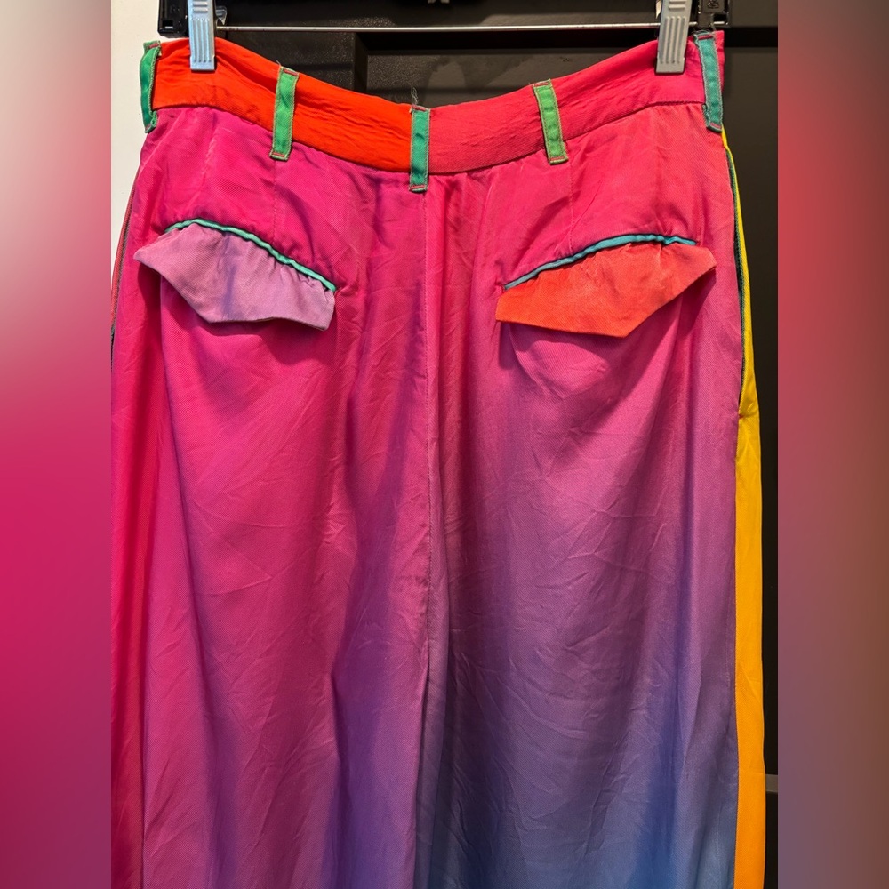 BRUCE GLEN Cupro Sunrise Prism Wide Leg Trouser Pants Rainbow size 29 NEW - Picture 10 of 15